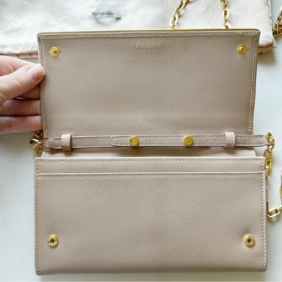 PRADA Saffiano Metal Bar WOC Chain Wallet in Cammeo - Picture 7 of 13